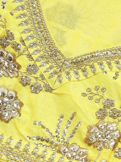 Yellow & Gold-Toned Embroidered Semi-Stitched Myntra Party Wear Lehenga & Unstitched Blouse with Dupatta